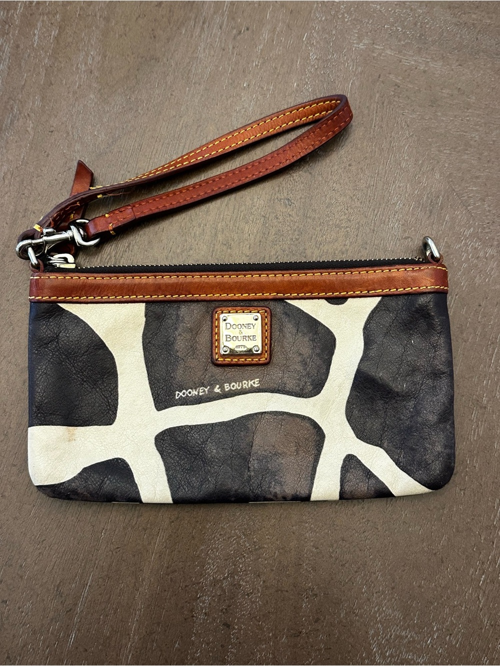 Dooney & Bourke Brown and Cream Signature Wristlet with Leather Trim